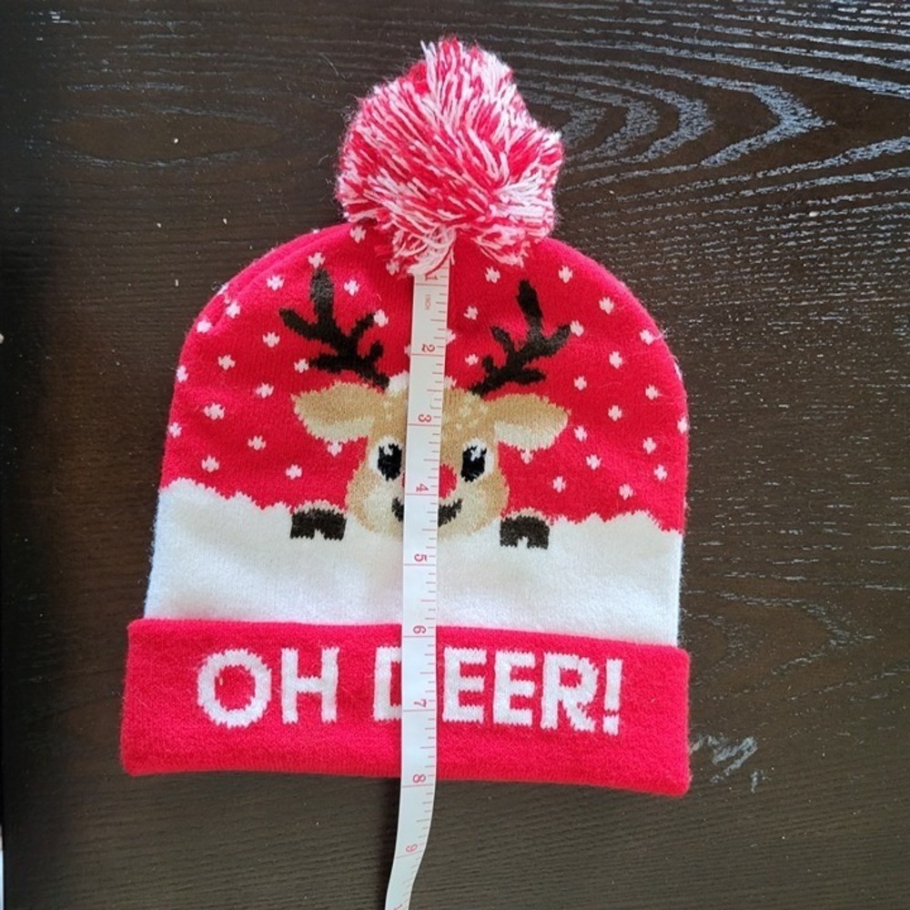 Christmas Reindeer Beanie Hat "OH DEER!" with Pom Pom - Picture 7 of 7